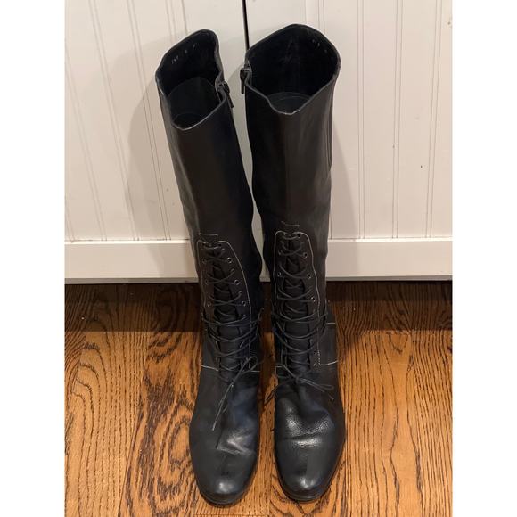 DKNY Women’s Lace‎ Up Side Zip Leather Stiletto Heeled High Boots Size 6.5 Black - Picture 3 of 7